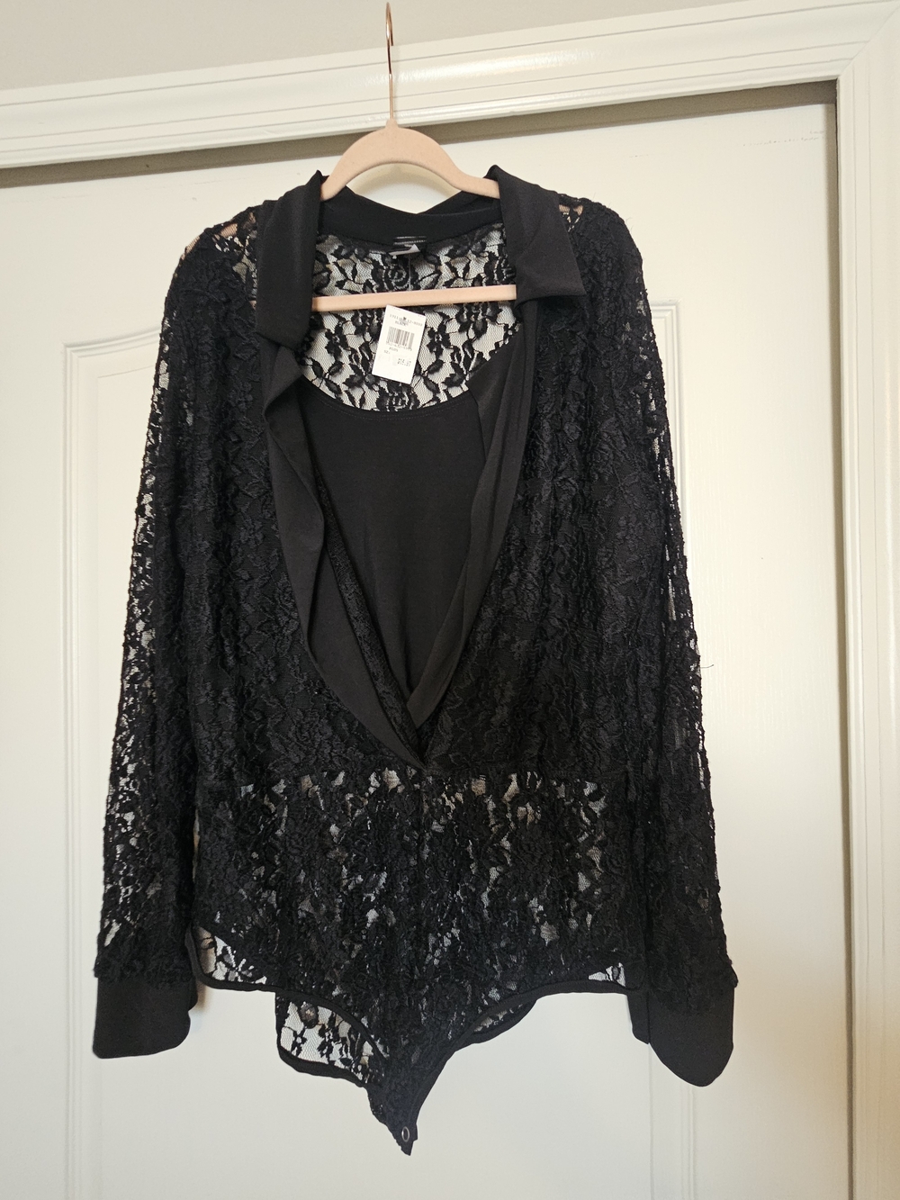 Black Lace Open-Front Women's Sweater